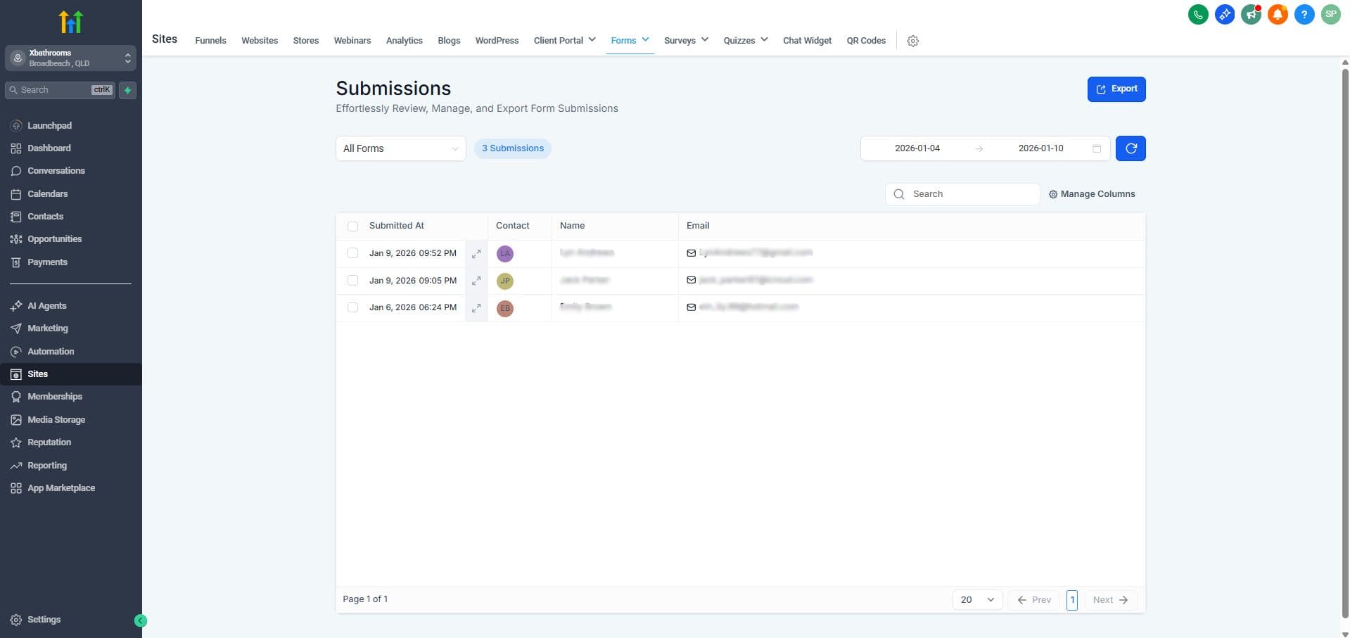 Before — submissions screenshot